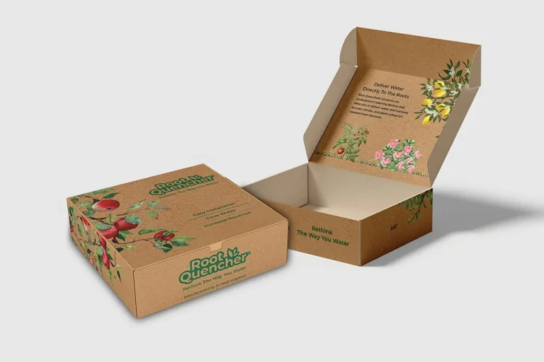 Eco-friendly kraft custom box with floral print and sustainable messaging